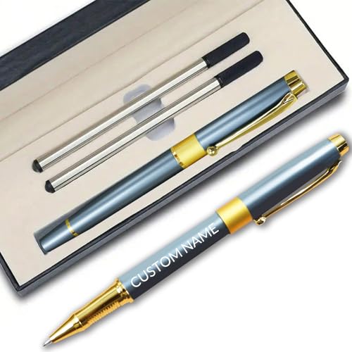 Stylo Personnalisé avec Prenom, Stylo Gel Noir Personnalisable, Stylos Personnalisable avec Gravure, Cadeau Personnalisé Femme Homme Papa Papi Maitresse D'école pour Mariage, Anniversaire, Fête