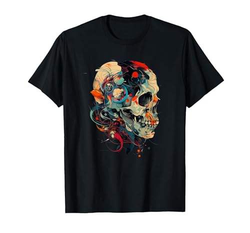 Image of Skull - Colourful Abstract Design T-Shirt, Men, Black, Small