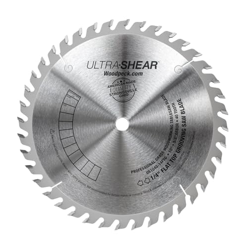 10 Inch Flat-Top Grooving Table Saw Blade, Carbide Tipped, 40-Tooth, 1/4" Kerf &amp; 5/8" Arbor, for Dados, Joints, Rabbets - Made in USA
