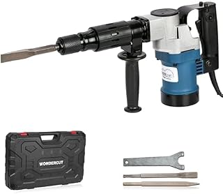 WONDERCUT WC-DHP-005-B Demolition Hammer with 35mm Cylinder, 100% Copper, 15J Force | 1200 Watts, 3600 BPM with 2Pcs 17mm Hex Chisels,Spanner & BMC Box | Concrete & Masonry Breaker |Blue & Black