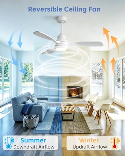 Image of Sofucor 48 Inch Smart Wood Ceiling Fans with Lights, Flush /Downrod Mount