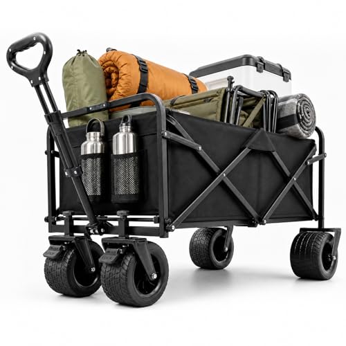 Carrito Plegable 200L 160kg, Carro Playa Ruedas Grandes 84x48x100cm, Carrito de Jardín Equipada con Ruedas Todoterreno Giratorias de 360°, Ideal para Acampadas, Compra, Perros, el Jardín y Playa