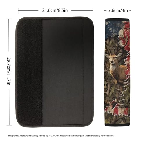 Image of AFPANQZ American Flag with Deer Car Safety Seat Belt Cover 2 Pack Truck Vans Sedans SUVs Seat Belt Pad Cushion Comfortable Shoulder Protectors Cover Cushion