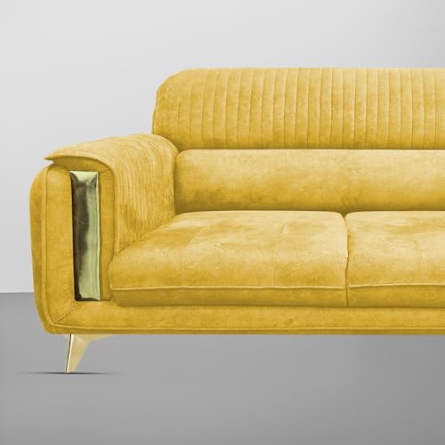 Image of Casaliving Gelio 3 Seater Sofa Set for Living Room (Yellow Colour) Premium Fabric Sofa
