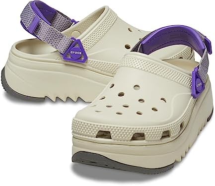 Crocs Unisex Classic Hiker Xscape Clog Shoes for Women & Men – Webbed Backstrap – Perforated – Rubber Heel Bone/Neon Purple Men's 7, Women's 9 Medium | Image 6