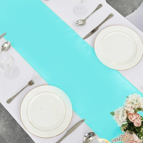 4-Pack Turquoise Satin Table Runner 12 x 108 Inch Long Bright and Smooth Silk Fabric Table Runner for Wedding Banquet Birthday Party Decoration by Pufogu - Image 4