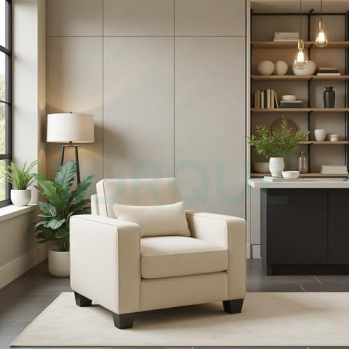 Image of Torque Moscow 1 Seater Fabric Sofa (Cream) 1 Person Sofa, Wooden Sofa Set, Couch for Living Room| 1 Years Warranty