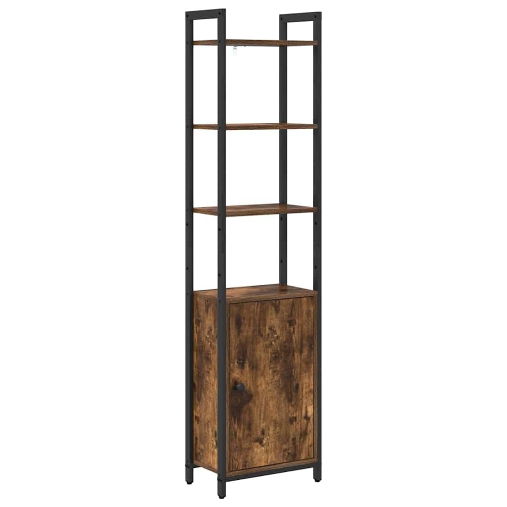 Regał na książki dąb wędzony, 40 x 24 x 161 cm, materiał drewnopochodny, regał stojący z 6 półkami i drzwiami, nowoczesny regał na książki do domowego biura
