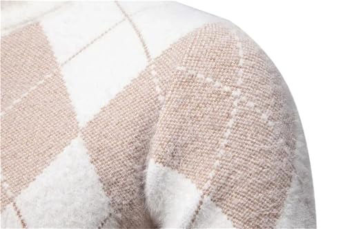 Men'S O-Neck Sweater Soft Warm Knitted Long-Sleeved Diamond Pattern Sweater Pullover Top4