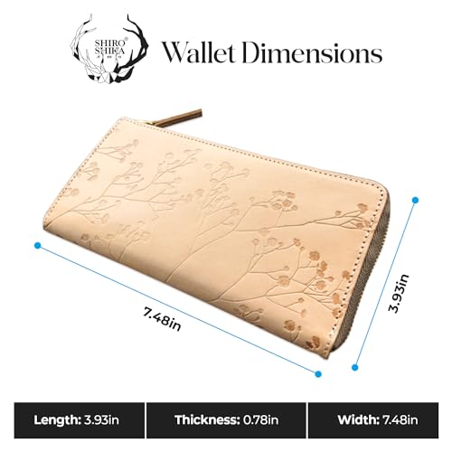 SHIROSHIKA SSA04 Women’s Long Leather Wallet Slim Bifold Wallet Tochigi Leather Genuine Leather L-shaped Zipper Elegant Floral Pattern Pink Beige Made in Japan, (Beige)3