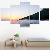 SIGNWIN 5 Panel Canvas Wall Art Foggy Mountains for Home Decorations Ready to Hang - 60