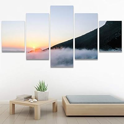 SIGNWIN 5 Panel Canvas Wall Art Foggy Mountains...