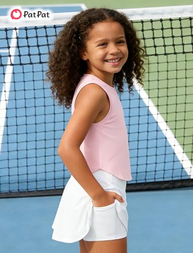 Image of PATPAT Girls Tennis Skirt Sets Moisture Wicking Tank Tops and Pleated Skirts 2 Piece Outfits Activewear Sets 5-12 Years