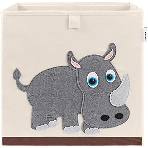 CLCROBD Foldable Animal Cube Storage Bins Fabric Toy Box/Chest/Organizer for Kids Nursery, 13 inch (Rhino) Cover