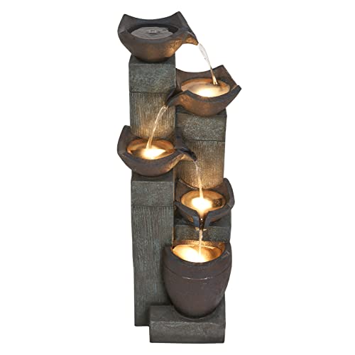 Hi-Line Gift-40 H Cascading Water Fountain Outdoor W/Leds Modern Garden Fountain Decor #TOP15