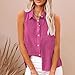 Linen Shirts for Women Sleeveless Collared Gauze Tops Oversized Button Down Work Shirt Business Casual Summer Blouse