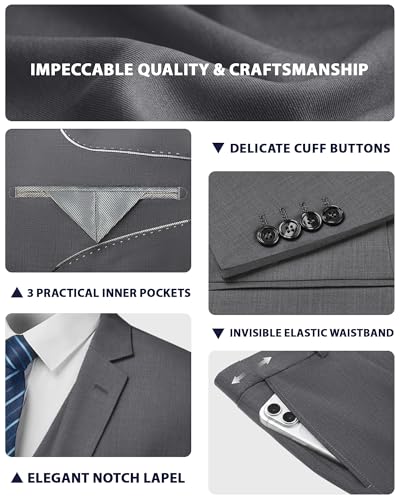 Image of Cooper & Nelson Men's Suit Slim Fit, 3 Piece Suits for Men, One Button Solid Jacket Vest Pants with Tie, Tuxedo Set