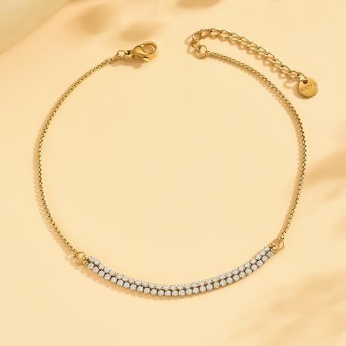 Image of Anklets for Women Dainty CZ Ankle Bracelet 18K Gold Plated Waterproof Boho Dot Star Moon Daisy Ocean Beaded Anklet Trendy Foot Jewelry