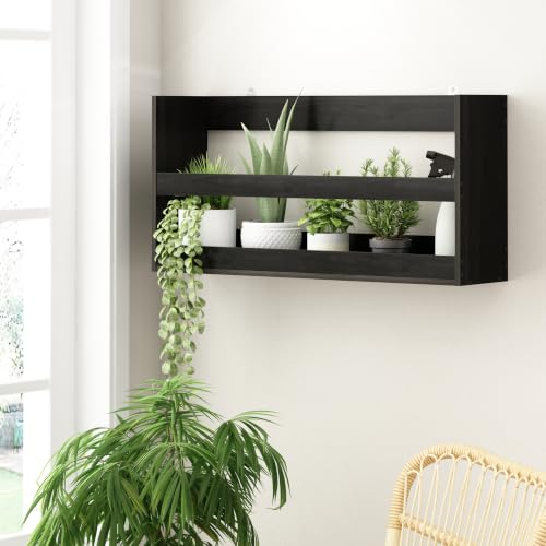 Image of Furinno Hermite Rectangular Floating Shelves for Wall, Black Espresso | Wall Shelf with Guard Rail, Floating Shelf, Wall Mounted Shelves, for Bathroom, Bedroom, Living Room, Home Office