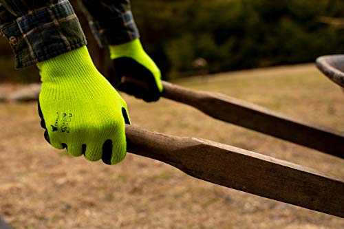 Image of G & F 1516 Premium High Visibility Work and Gardening Gloves for Men and Women, 12 Pairs Pack, MicroFoam Textured Coated Palm and Fingers, Size Small, Green