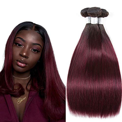 Ombre Brazilian Hair Straight Weave Ombre Burgundy Hair Bundles 300g Virgin Hair Remy Human Hair Weave Dark Roots Color #1B 99J Straight Weave Hair Extension 22 24 26inches