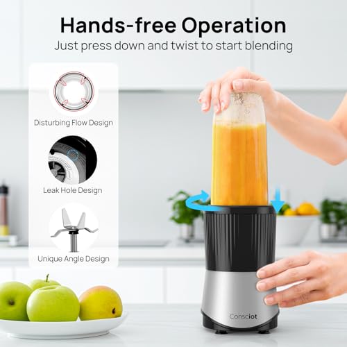 Image of Consciot CB08 16-Piece Blender & Grinder Combo for Kitchen and Personal Size, Blend Shakes and Smoothies, Frozen Drinks, Baby Food, Spreads & More, 4 BPA-Free Portable To-Go Cups, 900 Peak Watts