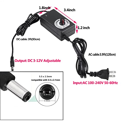 Delinx DEP36W312 36W 12V Pc Fan Power Supply,4 Cooling Fan Speed Controller,100-240Vac To 3-12Vdc Adjustable 3A Power Adapter,With Fan Splitter Cable,Dc Female To 4 X 3/4 Pin thumb #4