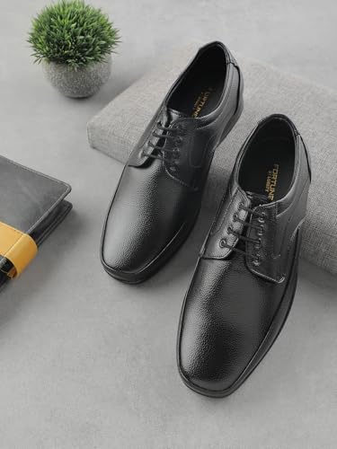 Image of Liberty Fortune HML-6E Men's Formal Derby Shoes - Black, Brown - Synthetic Leather Lace-Up with Cushioned Footbed - Stylish Office Footwear - Comfortable and Lightweight