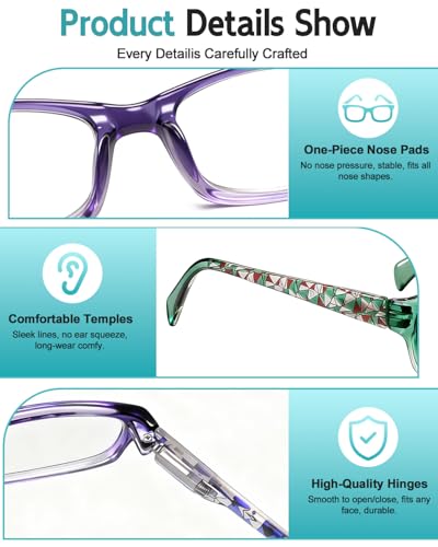 Image of Reading Glasses for Women, 5 Pack Blue Light Blocking Computer Ladies Readers Men with Spring Hinge +3.5x