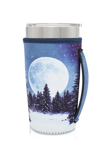 AJLTPA Cup Holder with Handle, 20oz-24oz Tumbler Cups, Snow Night Forest