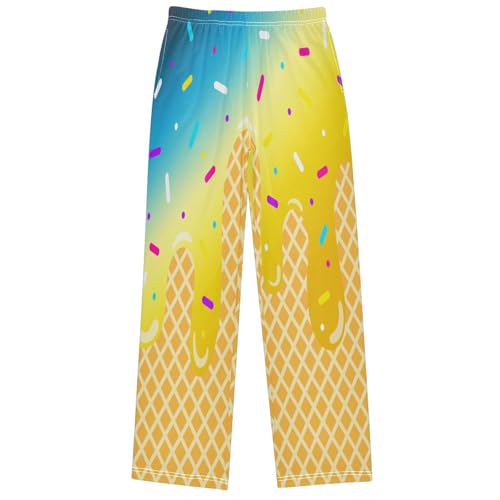 Boy's Pants Yellow Blue Ice Cream Jogger Pants Elastic Waist Long Bottoms Trousers with Pockets 6-14 Years