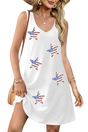 Image of NEWWEN American Flag Dress Women 4th of July Sleeveless Tank Dress 250 Anniversary USA Patriotic Summer Sundress