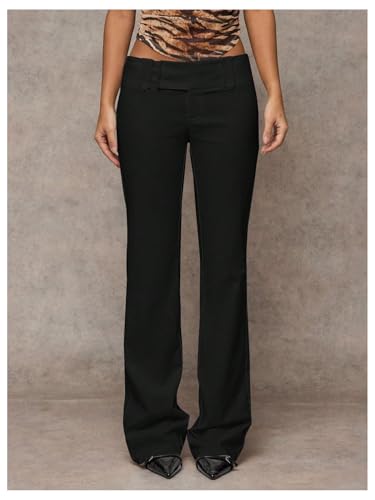 Milumia Women's Wide Leg Bell Bottom Dress Pants Old Money Low Waist Wide Waistband Work Office Trousers4