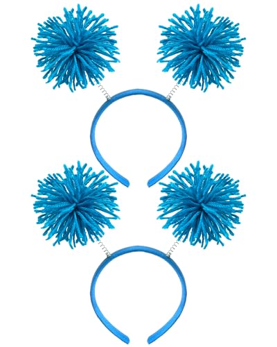 BleSky 2PCS Blue Fuzzy Headband Blue Pom Pom Headwear for Halloween Costume School Festivals Party