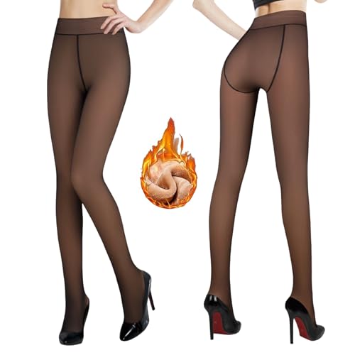 Geshop Pantys Térmicos Efecto Piel Translúcidas Medias Térmicas Efecto Piel para Mujer 900 DEN Afelpado Térmico para Invierno, Color Negro Translúcido Efecto piel real. Talla Grande.