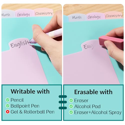 image for Sooez 8-Tab Long-Lasting Plastic Write & Erase Big Tab Dividers for 3 