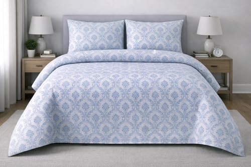 Image of Skyla Bedsheet for Double Bed| King Size 400 TC Cotton| 108 * 108 Inch Bedsheet|King Size Bedsheet with 2 Pillow Covers(Bloom Blue)