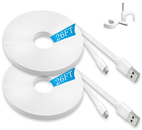 2 Pack 26ft Power Extension Cable for Wyze Cam Pan,WyzeCam,Kasa Cam,Yi Dome Home,Furbo Dog,Nest Cam,Oculus Go,Blink,Cloud Cam,KasaCam NestCam Indoor,Netvue,SCOVEE USB Flat Charging Charger Cord