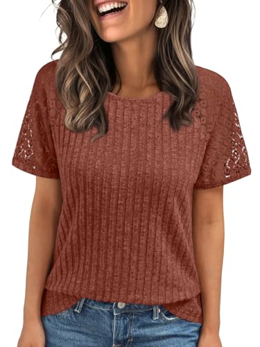 AUTOMET Womens Short Sleeve Sweater Crewneck Business Tops Dressy Casual Shirts Trendy Tunic Summer Clothes 2025