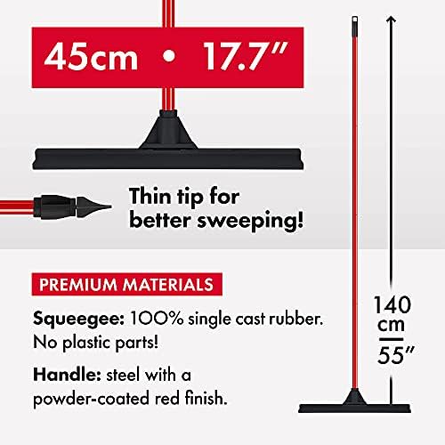 Tyroler Bright Tools Floor Squeegee Heavy Duty 46 Cm Solid Natural Rubber Blade Long 4 Parts Handle 140 cm - Dries Flat and Curved Surfaces - Best for Washing, Drying, Bathroom, Wet Room, Floor