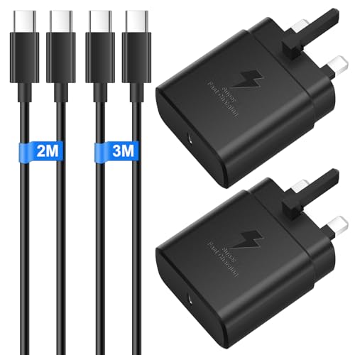 45W Super Fast USB C Charger for Samsung Galaxy S26 Ultra/S26+/S26/S25/S25+/S25 Ultra/S24/S23/S22/S21/Z Fold 6 2Pack Type C Fast Charger Plug Fast Charging USB C plug with 2M+3M USBC to Type C Cable
