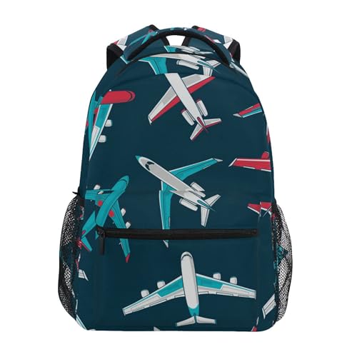 Airplanes Pattern Backpack for Boys Girls, Kids Bookbag Laptop Tablet Travel School Bag with Name Tag