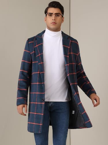 Image of Lars Amadeus Plaid Coat for Men's Color Block Single Breasted Winter Checked Overcoat