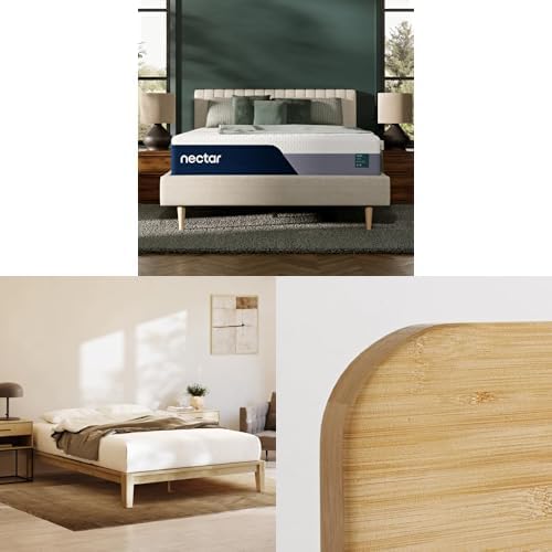 Nectar King Bamboo Platform Bed Frame, Headboard & 13” Mattress - Easy Tool Free Set Up - Contemporary and Durable - Sturdy Wooden Slats for Support - Holds Up To 800 Pounds