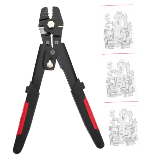 ELAYARD 耐久性ワイヤーロープ圧着工具 字型アルミスリーブ対応 高精ジョー内蔵ケーブルカッター付き 滑り止めラバーグリップ釣り用プライ