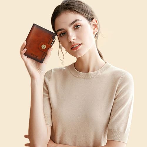 Wallet Women,RFID Blocking Leather Womens Wallet Bifold Compact Card Holder Small Wallet for Women with Removable ID Window Brown2