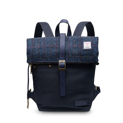 Islander Harris Tweed Canvas Backpack with Vintage Flap and Tablet Sleeve (12.99" × 12.99" × 5.11") (Navy TT)2