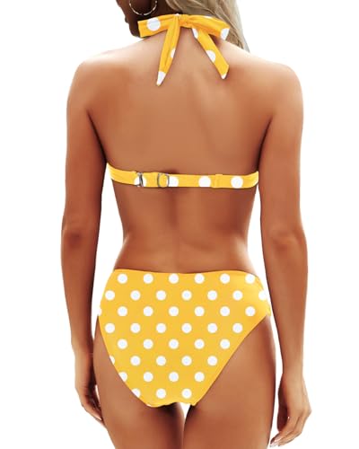 Image of Yonique Women Two Piece Bathing Suits Push Up Bikini Set Halter Swimsuit Vintage Swimwear