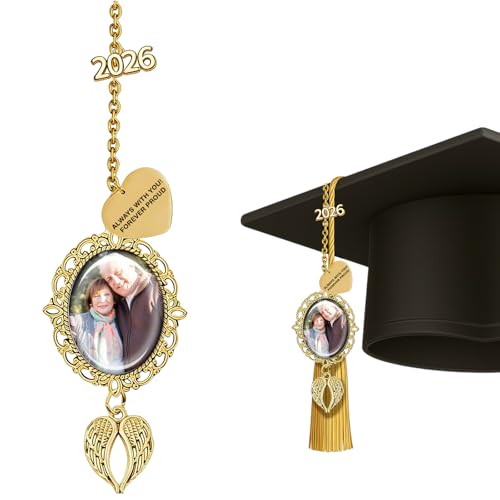 Dyoart Custom Photo Grad Cap Tassel Charms Memorial Gifts for Class of 2026 Gown Ceremony Personalized Graduation Cap Decorations Gifts for Grads Him Her