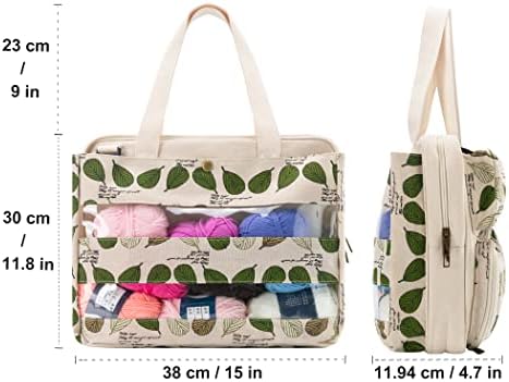 Knitting Tote Bag Yarn Storage Bag for Carrying Projects, Knitting Needles, Crochet Hooks and Other Accessories